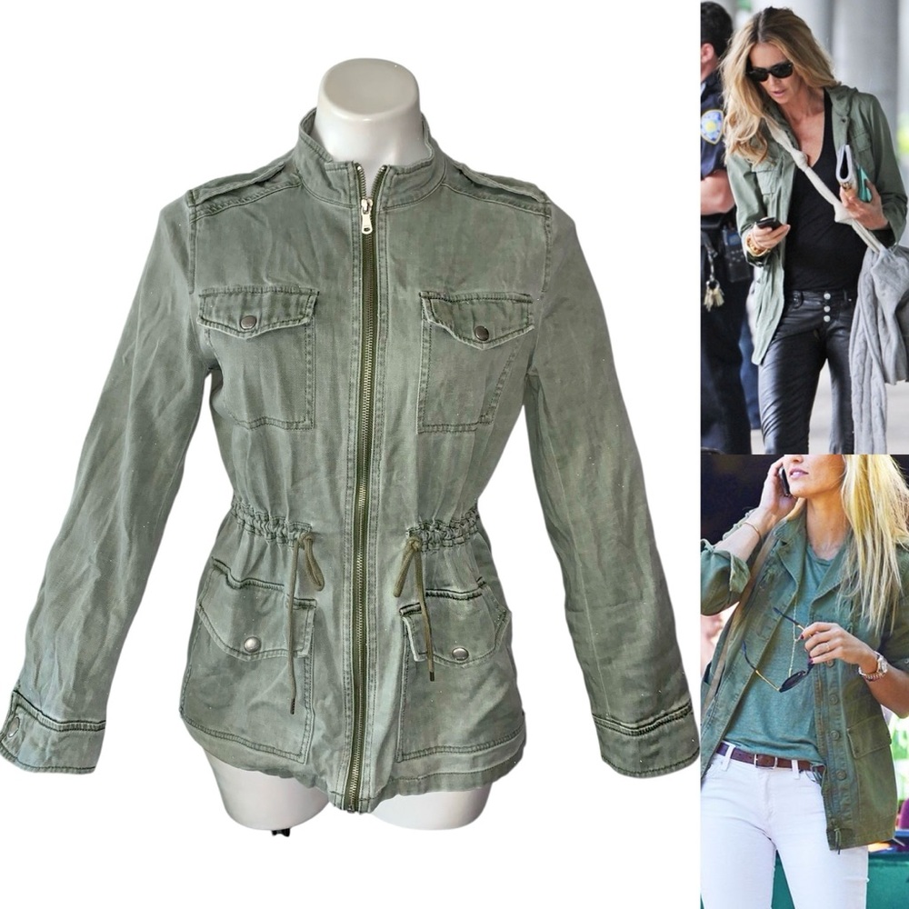 Express Military Utility Olive Jacket Zippered Y2K Jacket